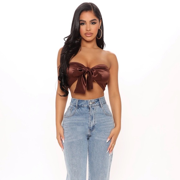 Brown satin bandeau top - Picture 1 of 2